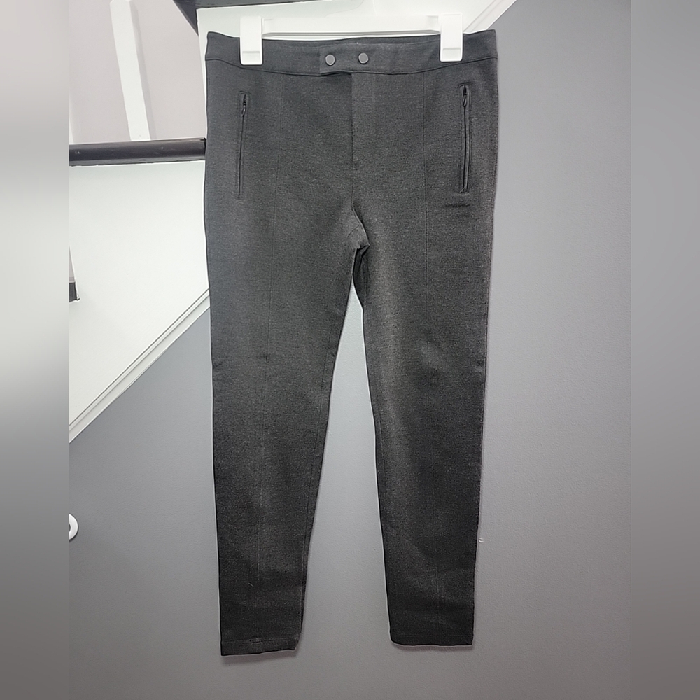 Vince Pants Size10 Gray Ponte Knit Legging Snap Button Ankle Viscose Nylon